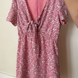 Pink floral mini dress with sleeves